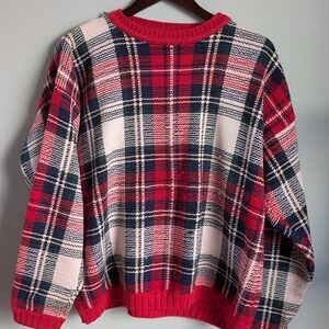 Vintage Northern Reflections Plaid Sweater XL Red Blue Tartan 100% Cotton Knit